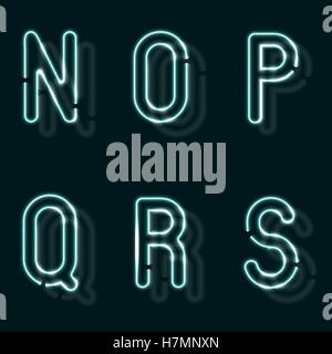 Neon alphabet. Glowing contour font. Realistic vector letter of  tubes.  illustration. Unusual ABC. Stock Vector