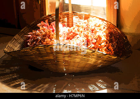 Basket with hydrangeas Stock Photo