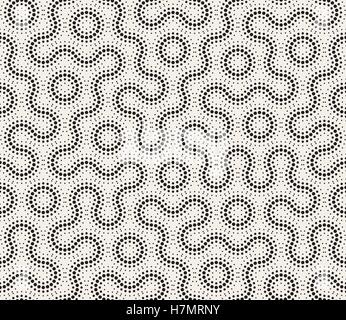 Vector Seamless Black and White Irregular Rounded Dotted Lines Geometric Pattern Abstract Background Stock Vector