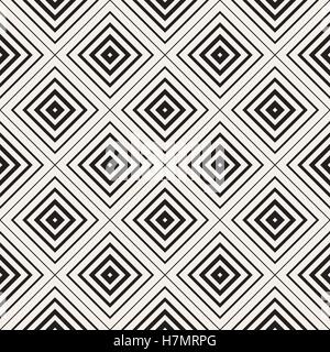 Vector Seamless Black and White Rhombus Tiling  Pattern. Concentric Lines Increasing Stroke Weight Towards The Shape Center Abst Stock Vector