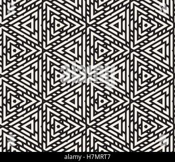 Vector Seamless Black And White Rounded Triangular Ornamented Lines Pattern Abstract Background Stock Vector