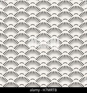 Vector Seamless Black and White SunBurst Lines Fan Shape Pattern Abstract Background Stock Vector