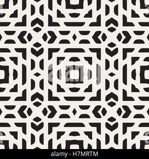 Vector Seamless Black And White Rounded Rectangles Ethnic Oriental Pattern Abstract Background Stock Vector