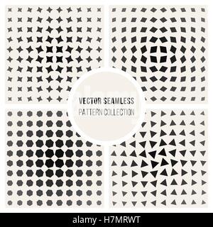 Set of Four Vector Seamless Black and White Geometic Shape Grid Pattern Collection Stock Vector