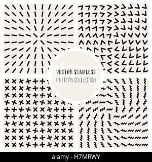 Set of Four Vector Seamless Black and White Geometic Shape Grid Pattern Collection Stock Vector