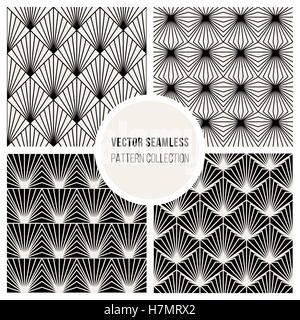 Set of Four Vector Seamless Black and White Square Lines Grid Geometric Pattern Collection Stock Vector