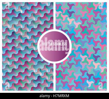 Set of Two Vector Seamless Pink Blue Gradient Geometric Pattern Tiling Collection Stock Vector