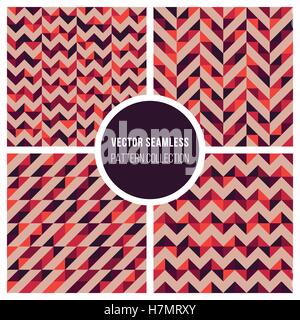 Set of Four Vector Seamless Truchet Geometric Zig-Zag Pattern Collection Tiling Stock Vector