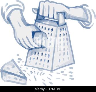 Watercolor style illustration of a hand grating cheese on a handheld cheese grater viewed from front set on isolated white background. Stock Vector