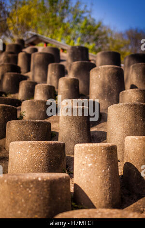 Strangely shaped concrete steps in Haringey Park in London Stock Photo