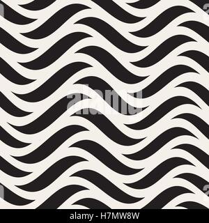 Vector Seamless Black and White Horizontal Wavy Lines Pattern Stock Vector