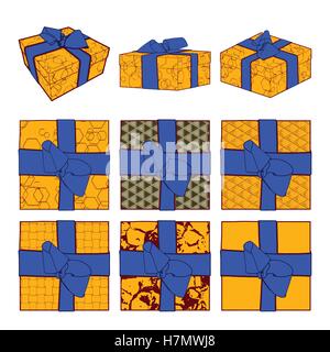 Set of colorful gift boxes with bows and ribbons. Vector illustration collection Stock Vector