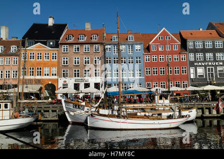 Historical and colorful Nyhavn Canal in Copenhagen, Demark Stock Photo