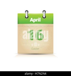 Calendar Data Page Easter Holiday 16 April Flat Vector Illustration Stock Vector