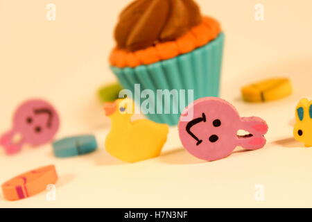 pencil erasers in different shapes and colors Stock Photo