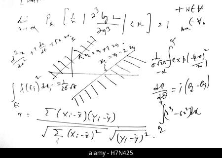 Mathematical formulas against white background Stock Photo