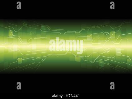 Tech green background with circuit board lines and squares. Vector design Stock Vector