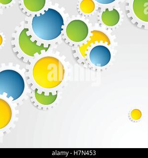 Colorful gears mechanism abstract tech background. Vector communications graphic template design Stock Vector