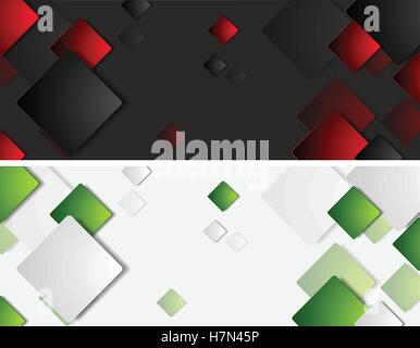 Tech abstract banners with squares. Geometric vector headers design Stock Vector