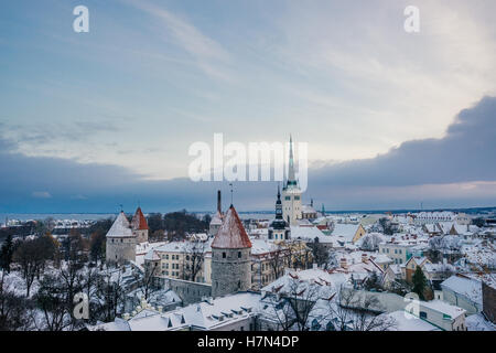 Tallinn old town by winter-time sunrise, Estonia Stock Photo