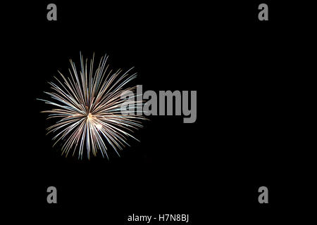 Colorful celebration fireworks isolated on black background. Stock Photo