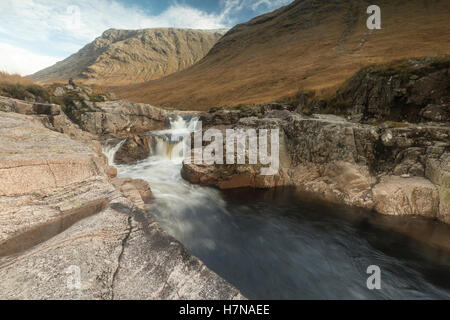 A cascade of waterfalls on River Etive in Scotland Stock Photo