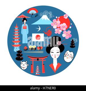 Vector set of different bright elements Japan Stock Vector