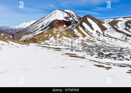 Central and Red Crater in the winter Tongariro Alpine Crossing, New Zealand Stock Photo