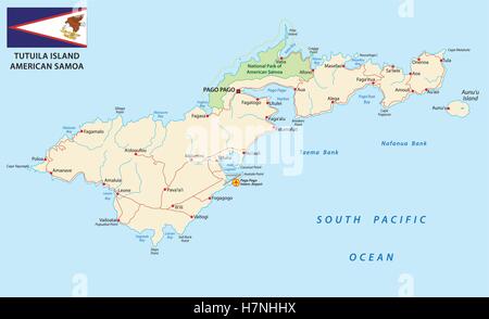 detailed american samoa vector road map with flag Stock Vector