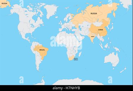 map of the BRICS states Stock Vector