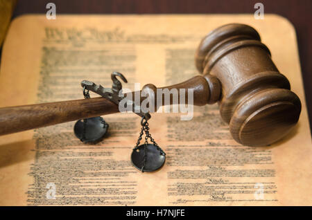 Gavel Scales and Constitution Stock Photo