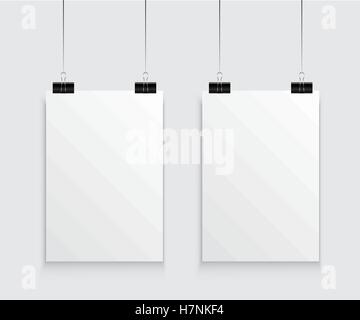 Hanging paper poster on wall poster. Vector illustration Stock Vector