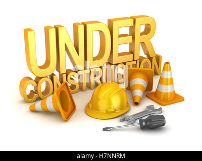 Under construction concept , This is a 3d rendered computer generated image. Isolated on white. Stock Photo