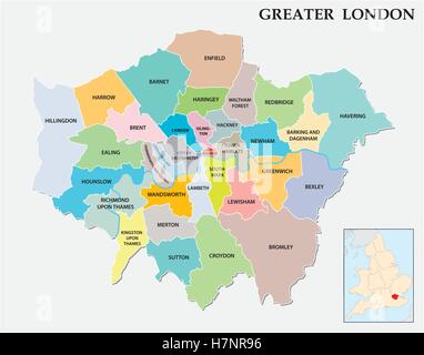 Colorful London administrative and political map with coat of arms ...