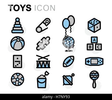 Vector flat line toys icons set on white background Stock Vector