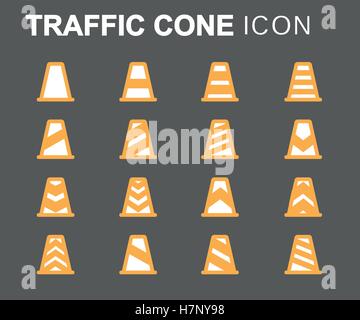 Vector flat line traffic cone icons set on grey background Stock Vector