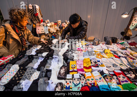 Sock stall in the street of Myeongdong, Seoul, Korea Stock Photo