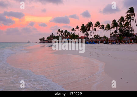 Beautiful sunset at Manchebo beach on Aruba island Stock Photo