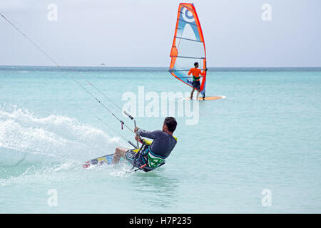 Kite surfer on Aruba island in the Caribbean Stock Photo