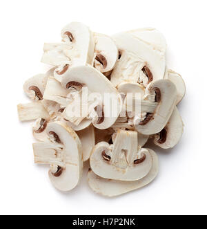 Heap of sliced fresh mushroom isolated on white background, top view Stock Photo