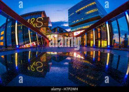 Looking towards Westfield stratford city shopping center from the rusty bridge. Stock Photo