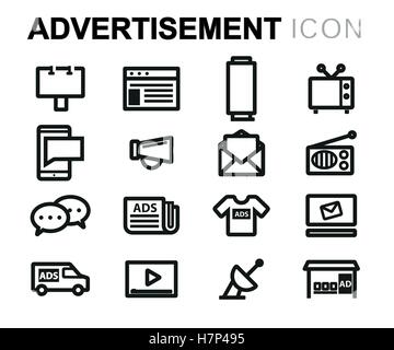 Vector line advertising icons set on white background Stock Vector
