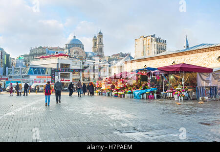 The flower market in Taksim Square offers beautiful bouquets and different flower decorations Stock Photo