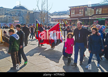 The noisy square around the New Mosque traditionally used as the spontaneous market area Stock Photo