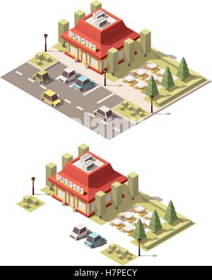 Vector isometric low poly fast food restaurant Stock Vector
