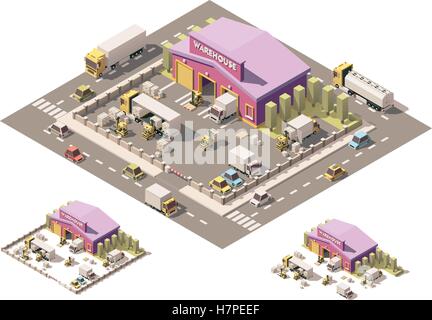 Vector isometric low poly warehouse building icon Stock Vector