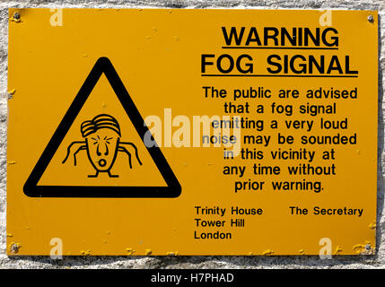Warning Fog Signal sign, Portland, Dorset. Stock Photo