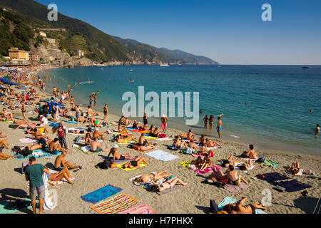 Beach of Monterosso al Mare, Riviera de Levanto, fishing village, Cinque Terre. Genoa. Mediterranean Sea. Liguria, Italy Europe Stock Photo