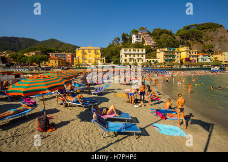 Beach of Monterosso al Mare, Riviera de Levanto, fishing village, Cinque Terre. Genoa. Mediterranean Sea. Liguria, Italy Europe Stock Photo