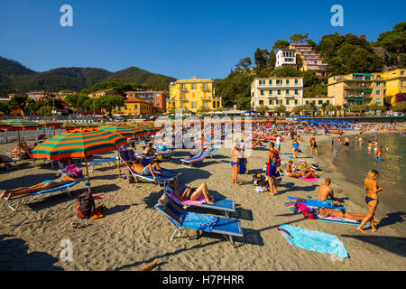 Beach of Monterosso al Mare, Riviera de Levanto, fishing village, Cinque Terre. Genoa. Mediterranean Sea. Liguria, Italy Europe Stock Photo